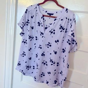 NWOT BR Banana Republic lavender with black dots and floral print blouse size XL